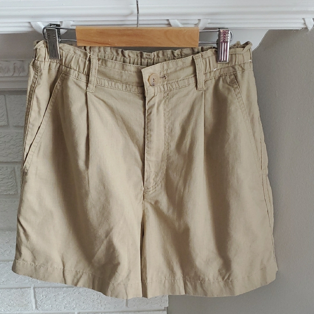 Uniqlo Women's Tan High Waist Mini Linen Cotton Blend Shorts Sz XS Preppy Summer